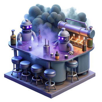 beautiful classic A Futuristic Bar Filled with Robots and detailed png