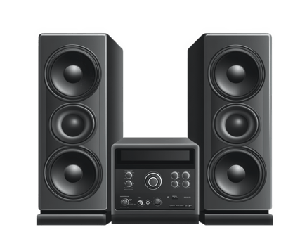 High fidelity stereo radio system with large speakers, perfect for music lovers. Enjoy rich sound quality and powerful bass in sleek design png