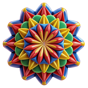 vibrant vintage A kaleidoscopic array of symmetrical, geometric patterns in bold primary colors, with sharp, contrasting lines, under a bright, even lighting. Style psychedelic, op art 4K png