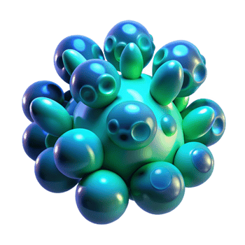 extraordinary abstract A cluster of glowing, bioluminescent organisms in varying shapes and sizes, in cool tones of blue and green, with a dim, ambient light. Style bioluminescent, organic genuine png