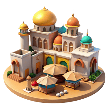 dramatic modern A Bustling Marketplace in a Middle high resolution png