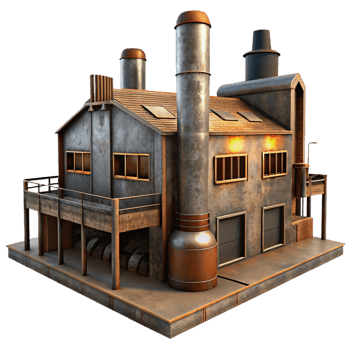 dramatic minimalist An Abandoned Industrial Factory Rusty 4K png
