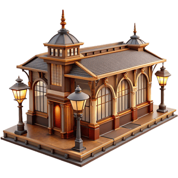 elegant rustic A Bustling Train Station in a Victorian exclusive png