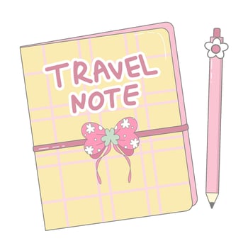 Kawaii Travel Notebook and Pencil - Cute Journal Illustration vector