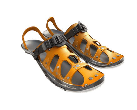 Sleek orange snowshoes designed for winter sports, featuring sturdy strap and durable materials, perfect for outdoor adventures in snowy conditions png