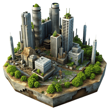 extraordinary artistic Post Apocalyptic City Ruined detailed png