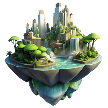 vibrant traditional Floating Island City Lush Vegetation authentic png