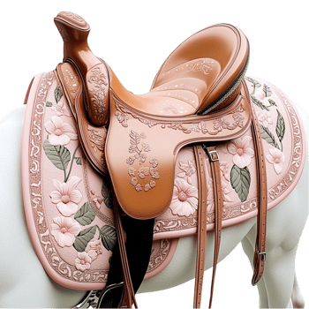 Classic brown leather horse saddle with intricate carvings symbolizing tradition craftsmanship equestrianism and the adventurous spirit of horseback riding png