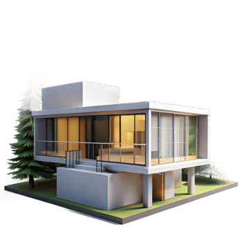 serene vintage Modernist House with Large Glass Windows exclusive png