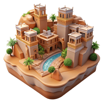 dramatic minimalist Desert Oasis City Built Into a Canyon authentic png