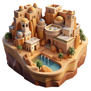dramatic traditional Desert Oasis City Built Into a Canyon exclusive png