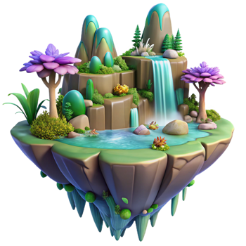dramatic traditional Floating Island Lush Vegetation premium png