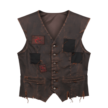 Distressed Brown Patchwork Vest with Embroidered Dragon Motifs png