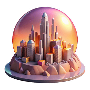 extraordinary contemporary A futuristic cityscape built into the side of a colossal asteroid, bathed in the pink and orange glow of a binary sunset. Style Art Deco meets cyberpunk high quality png