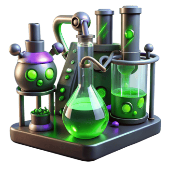 vibrant creative A futuristic laboratory filled with bubbling chemicals and strange scientific equipment. Lighting eerie, green. Style mad scientist 4K png
