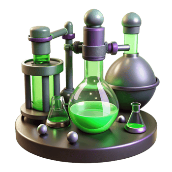 stunning contemporary A futuristic laboratory filled with bubbling chemicals and strange scientific equipment. Lighting eerie, green. Style mad scientist professional png