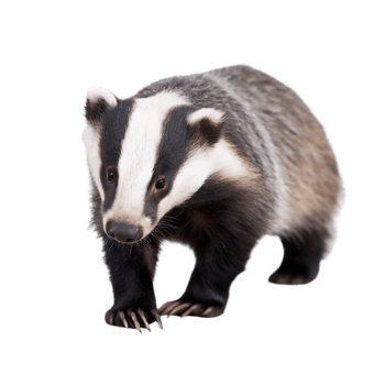 Closeup of a European Badger Walking on Black Background Wildlife Photography png