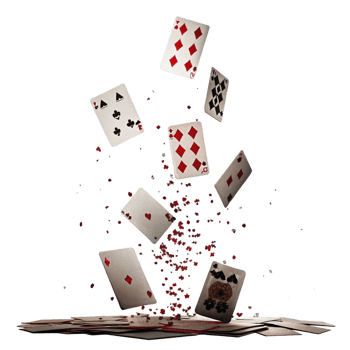 Falling Playing Cards Dramatic Scene with Red Splashes and Dark Background png