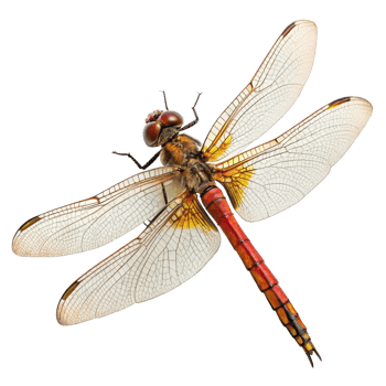 A Detailed Close Up View of a Dragonfly with Translucent Wings and ReddishOrange Body png