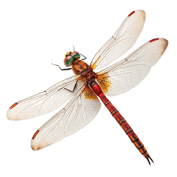 Stunning Closeup of a Dragonfly with Intricate Wing Veins and Vibrant Red and Brown Body png