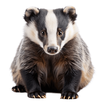 Closeup of adorable European badger sitting on white background png
