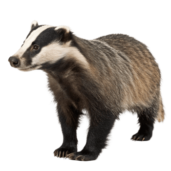 European Badger standing on a white background in profile view png