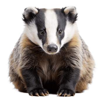 Closeup adorable European badger sitting on white background png