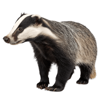 European Badger Standing Profile View Against Black Background Wildlife Animal Photography png