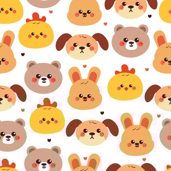 seamless pattern cute cartoon animals head. cute animal pattern, with warm color vector