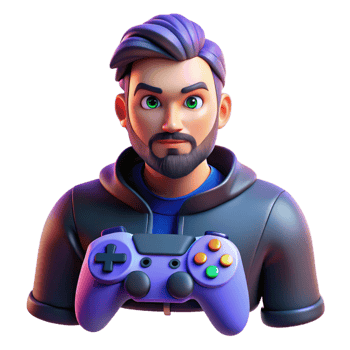 vibrant minimalist Portrait of a gamer with a controller, focused and intense, with colorful game lighting and dynamic action, in a gaming aesthetic detailed png