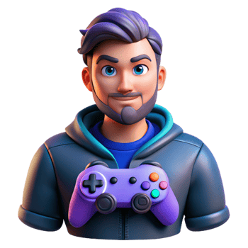 magnificent traditional Portrait of a gamer with a controller, focused and intense, with colorful game lighting and dynamic action, in a gaming aesthetic professional png