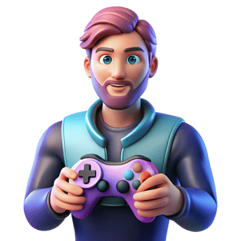 vibrant creative Portrait of a gamer with a controller, focused and intense, with colorful game lighting and dynamic action, in a gaming aesthetic exclusive png