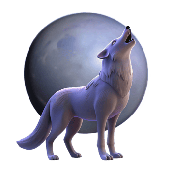 impressive classic A solitary wolf howling at the moon, illuminated by the cool, ethereal light of a full moon, in a haunting, realistic style professional png