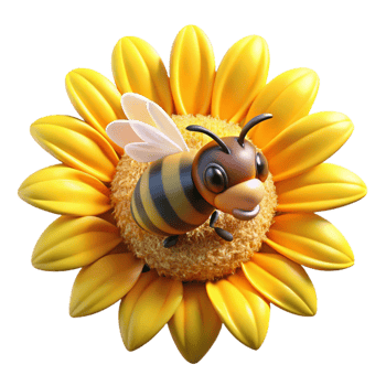 vibrant creative A busy bee collecting nectar from a bright sunflower, illuminated by the warm, golden sunlight, in a detailed, macro photography style professional png