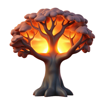 beautiful contemporary A gnarled oak tree silhouetted against a fiery sunset, dramatic lighting, painterly style detailed png