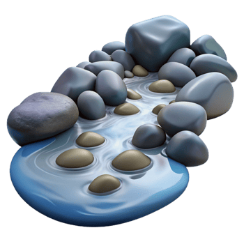 magnificent minimalist A babbling brook flowing over smooth stones, natural light, realistic style premium png