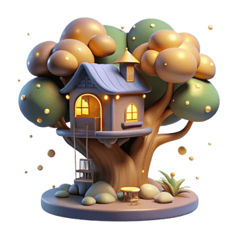 vibrant vintage A whimsical treehouse nestled in the branches of a giant, glowing tree, surrounded by fireflies. Soft, magical lighting. Fairytale, dreamlike style high resolution png