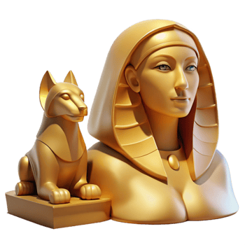 magnificent traditional A mysterious sphinx with the body of a lion and the head of a woman, gazing enigmatically into the distance. Golden hour lighting. Egyptian art style 4K png