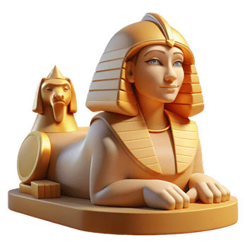 wonderful vintage A mysterious sphinx with the body of a lion and the head of a woman, gazing enigmatically into the distance. Golden hour lighting. Egyptian art style detailed png