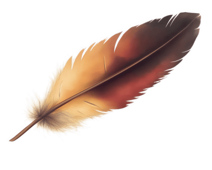 vibrant feather with warm hues of orange and red, symbolizing spirituality and nature. This artistic representation evokes sense of tranquility and connection to earth png