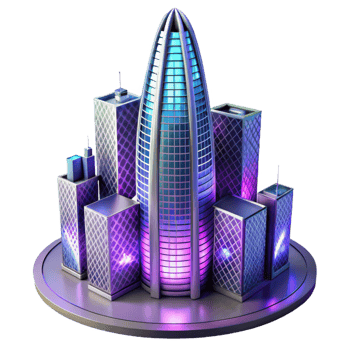 vibrant artistic A futuristic skyscraper with kinetic facades, constantly shifting shapes, vibrant city lights at night 4K png
