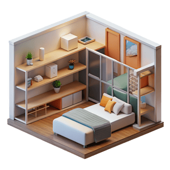 beautiful abstract A micro-apartment with space-saving design, minimalist and functional detailed png