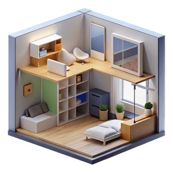 extraordinary abstract A micro-apartment with space-saving design, minimalist and functional exclusive png