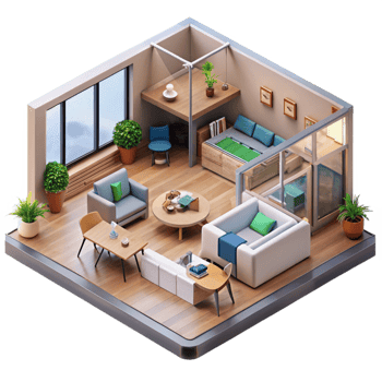 elegant classic A co-living space with communal areas, open plan layout, modern and social exclusive png