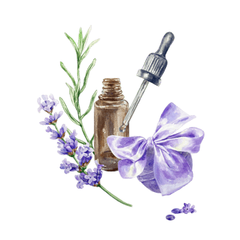 Lavender SPA, bottle with oil, bath bomb, sprig of lavender flowers. Hand drawn watercolor illustration. Cosmetic collections, cards, labels, posters, invitations to salons. png