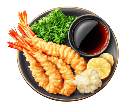 A plate with shrimp and vegetables png