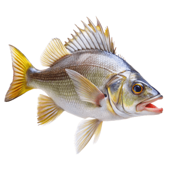 Closeup of a vibrant Spiny Chromis fish with prominent dorsal fin and yellowish fins png
