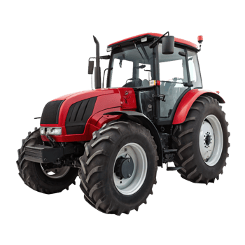 Powerful Red Agricultural Tractor with Large Tires for Farming png
