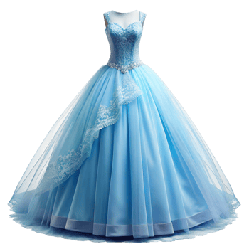 Stunning Light Blue Ball Gown with Lace Overlay and Beaded Embellishments png