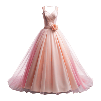 Elegant Pink Ombre Ball Gown with Flower Detail and Sheer Overlay png